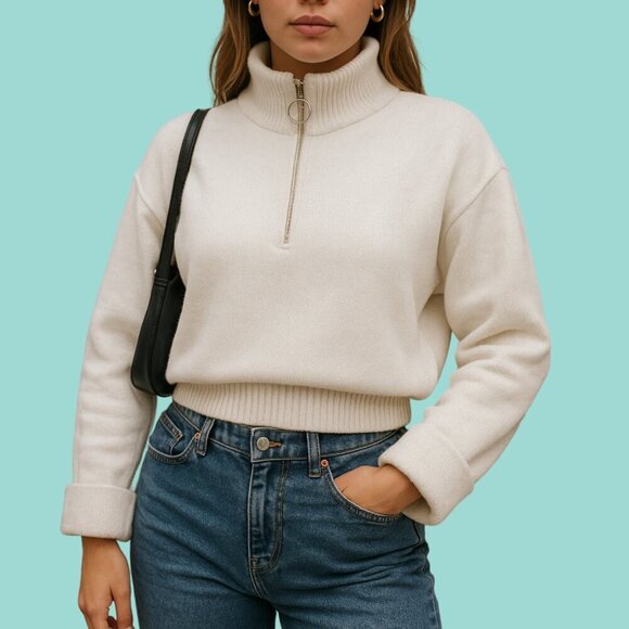 ✨ Cozy Chic Cream Half-Zip Pullover by Happily Grey – Size S - Picture 2 of 9